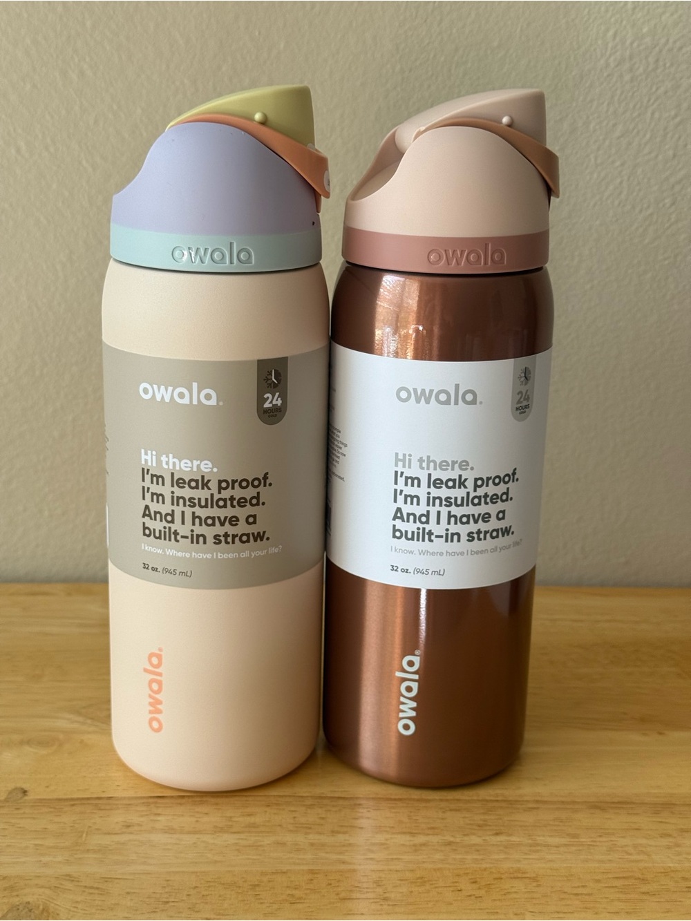 Owala FreeSip 32oz Water Bottle Lot of 2 Sandy Shores Brown New